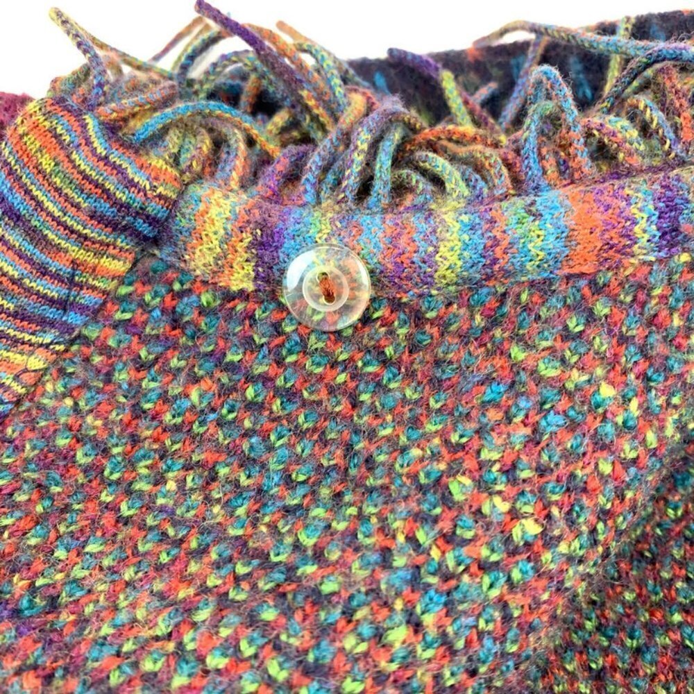 Missoni Vintage 80s 100% Wool Fringe Artsy Colorful Knit Jacket Poncho Women's M - Picture 12 of 16